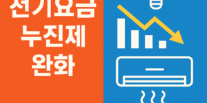 주황과 파랑. 전기요금누진제 완화 텍스트, 오른쪽은 그래프느낌