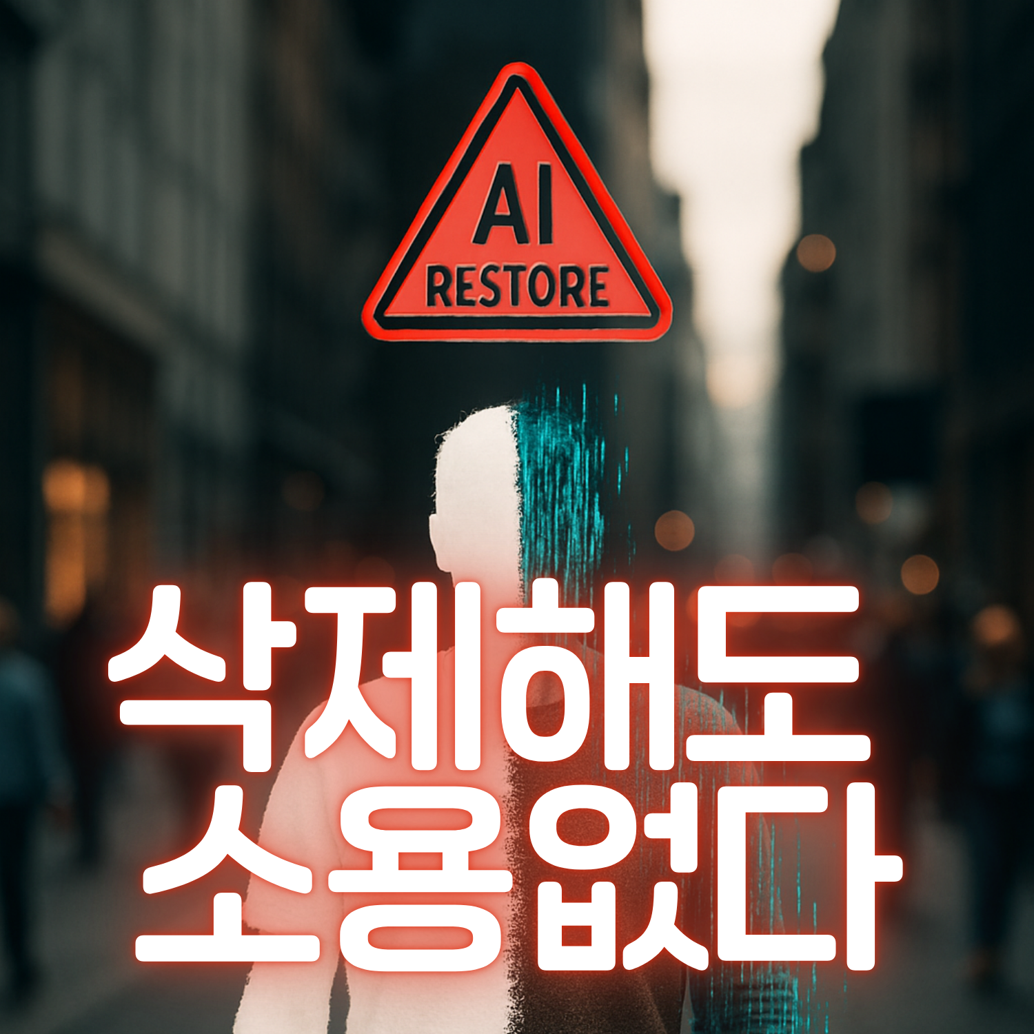 남자의 실루엣처럼 보이는 이미지 앞에 텍스트로 삭제해도 소용없다 라고 되어있음.